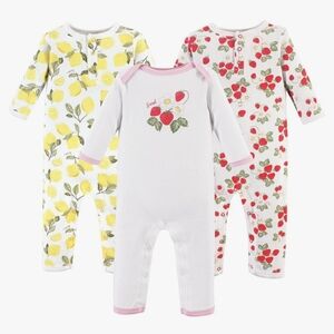 Hudson Baby Cotton Coveralls - 0-3M (S) - 3 pcs - Strawberry/Lemon - NEW!